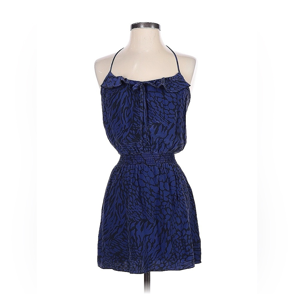 100% Silk Blue and Black Halter Dress
